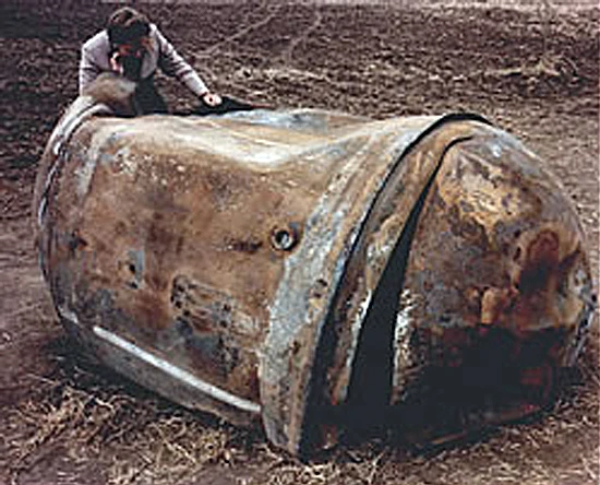 Delta 2nd Stage Stainless Steel Cylindrical Propellant Tank; landed in Georgetown, TX